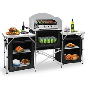 Portable Camp Kitchen: Aluminum Outdoor Camping Cooking Station - Folding Camp Table with Storage and Windscreen for Picnic