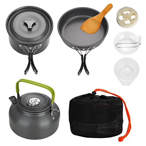 9-Piece Non-Stick Folding Camping Cookware Set - Compact and Lightweight Aluminum Nesting Pots and Pans with Lids for 1-4 People Outdoor Backpacking.