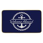Welcome Nautical Theme Ornamental Doormat, Anchor Boat Ground Mat, Rustic Welcome Aboard Anchor Crusing Farmhouse Decor for Residence Indoor Out of doors Entrance Porch Door Mat (17 x 30 Inch), Navy.