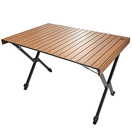 Adjustable Height Folding Camping Table, a 4-6 Person Lightweight Aluminum Roll-up Table suitable for Outdoor Picnics, BBQs, Camping and Yard Events, with a weight capacity of 110lbs.