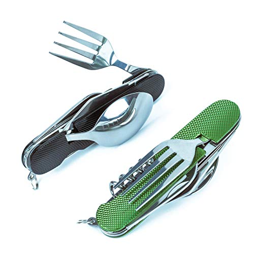 6-in-1 Multi-Operate Tenting Utensil Flatware Set Removable Spoon Fork Knife Combo Mess Package with Carrying Pouch, Black 