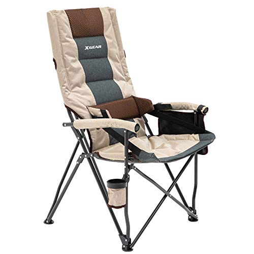 "Sit in Comfort Anywhere You Go: Portable Camp Chair with Hard Arm and Lumbar Support (New Beige)