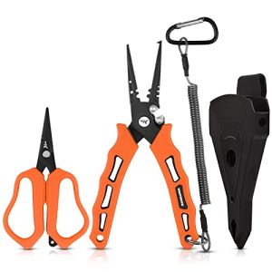 Cutthroat 7.5- inch Fishing Pliers and 5-inch Braid Scissors, Saltwater Resistant Fishing Gear, Fishing Pliers Line Cutter, Hook Remover, Fishing Instruments Set, Fishing Presents for Males.