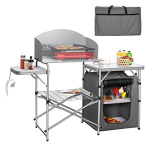 Portable Aluminum Camping Kitchen - Folding Cooking Table with Detachable Windscreen