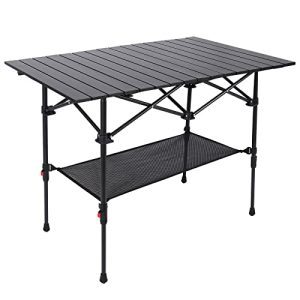 Stonehomy Roll-up Prime Aluminum Tenting Desk, Folding Moveable Light-weight Picnic Desk Adjustable Top with Mesh Storage for Out of doors, Yard, Grill, BBQ, Get together, 37.4x25 Inch.