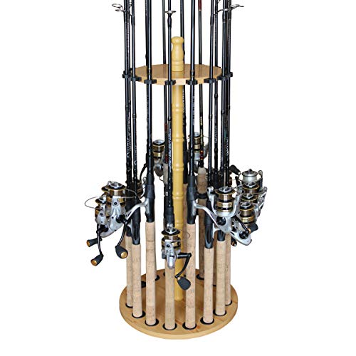 Rush Creek Creations Spherical 16 Fishing Rod Storage Rack - Options Conventional Handcrafted Wooden Put up - No Software Meeting, Wooden Grain Laminate.