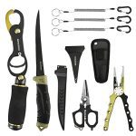 Swiss+Tech Fishing Software Package, Fish Gripper with Scale, Muti-Operate Fishing Pliers, Braided Line Scissors, Fish Fillet Knife, Fishing Gear with Security Coiled Lanyard, Christmas Fishing Reward for Angler.