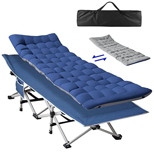 Tenting Cot Heavy Responsibility, Cot for Adults 800Lbs Load Capability with Carry Bag, Pad, Folding Cot Moveable Camp Mattress Tent Camp Cots for Sleeping House Workplace Journey Nap Seashore Blue.