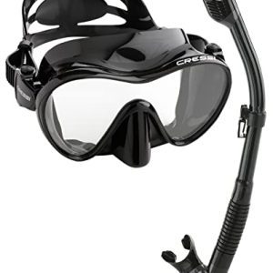 Cressi Italian Boutique Collection - Frameless Scuba Snorkeling Dive Mask with Tempered Glass Lens and Splash Guard Dry Snorkel Set (Schwarz).