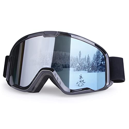Snowboard Goggles 100% UV400 Security OTG Double Lens Snowboard Snowmobile Goggles Snow Sports activities actions Goggles for Males Women Grownup (Black Physique + Silver Lens).