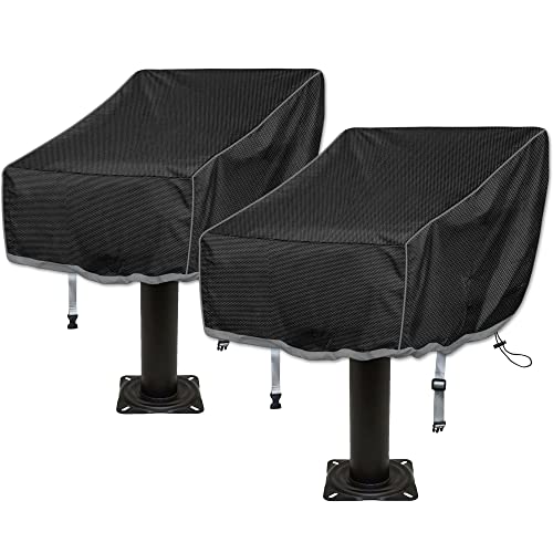 Boat Folding Seat Cowl, 2 Pack 600D Waterproof Fishing Chair Cowl, Outside Waterproof Pedestal Pontoon Captain Boat Bench Chair Seat Cowl, 20" L x 19" W x 14" H Black.