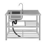 Outside sink Stainless-Metal Single Bowl Kitchen Utility Sink with Faucet & Drainboard, moveable handwashing station laundry sink, outside tenting sink station with hose hook up.