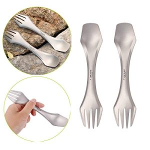 2 pcs Titanium spork Eco-friendly Sturdy Rustproof Titanium flatware Mild weight spoon/Knife/Fork 3 in 1 Cutlery/Utensil for outside tenting journey mountaineering One pair Lot of two every.