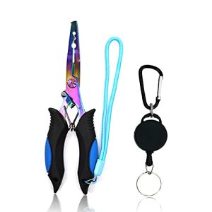 Fishing Pliers Saltwater, Stainless Metal Fishing Needle Nostril Pliers, Break up Ring Fishing Hooks Remover, Reduce Fishing Line Fishing Multitool Pliers with Sheath Telescopic Lanyard.