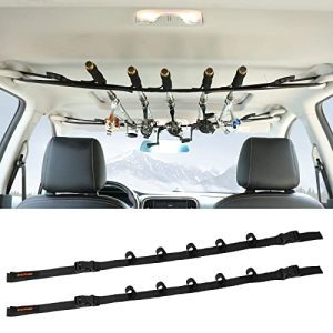 2 Pack Car Fishing Rod Rack Holder Straps, Adjustable 30 to 54 Inches Horizontal Automotive Roof Fishing Pole Storage Provider Belt, 5 Rods Capability for SUV, Truck and Van - Black.