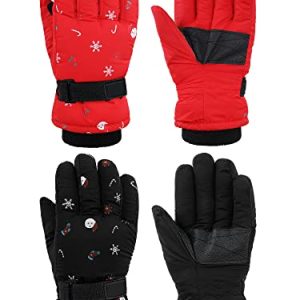 2 Pairs Children Snow Gloves Winter Ski Gloves Kids Thermal Gloves Heat Waterproof Gloves Ice Skating Gloves for Boys Women, Purple and Gray.