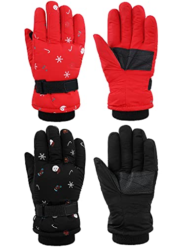 2 Pairs Children Snow Gloves Winter Ski Gloves Kids Thermal Gloves Heat Waterproof Gloves Ice Skating Gloves for Boys Women, Purple and Gray.