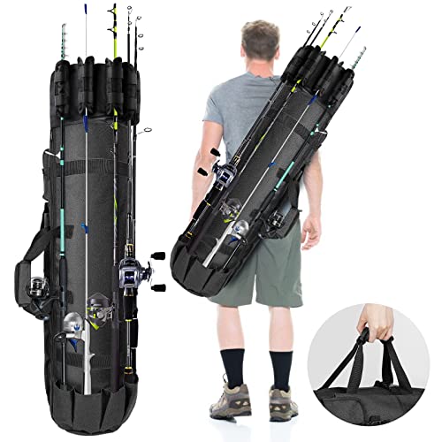 Fishing Rod Case Replace Fishing Pole Bag Double shoulder straps Fishing Rod Journey Case Massive Capability Fishing Rod & Reel Organizer Bag Present for Males - Holds 5 Poles &  Deal with (Black).
