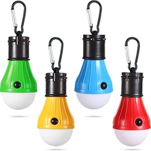 LED Camping Tent Lantern - Super Bright, Portable, Waterproof, Battery Powered with Clip Hook - Perfect for Camping, Parties, Fishing, Power Failures (4 Packs, Multi-Color)
