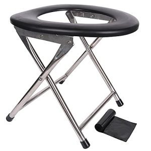 Premium Stainless Steel Folding Commode: Portable Toilet for Camping and Outdoor Adventures - Ideal for Emergencies and Travel - Perfect for Adults (Black).