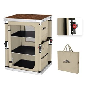 Eagle Peak Out of doors Tenting Pop Up Folding Desk with Massive 3-Tier Storage Organizer and Aspect Pockets, Simple Set Up Transportable Light-weight Aluminum Tenting Kitchen, Beige.