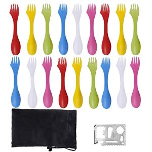 18-Pack Sporks - Colorful and Sturdy Tritan Sporks for Camping and Outdoor Adventures with Bonus Waterproof Bag and Multifunctional Bottle Opener