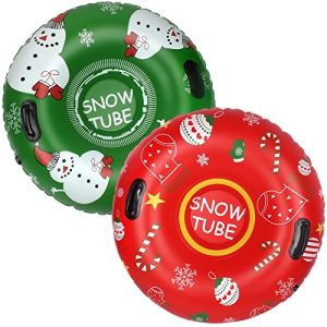 Snow Tubes for Children, 36 Inches Inflatable Snow Sleds for Children, Heavy Obligation Inflatable Snow Tube 0.6mm Thick Put on-Resistant Sledding Tubes for Winter Outside Sports activities (‎2 Pack Christmas).