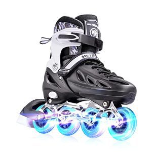 Inline Skates for Ladies and Boys, Ladies, Males 4 Sizes Adjustable Curler Blades with Gentle Up Wheels, Illuminating Newbie Rollerblades for Youngsters & Grownup Youth.