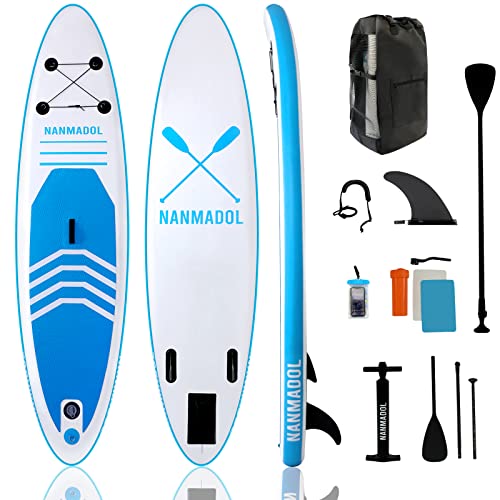 Inflatable Stand Up Paddle Board with Premium SUP Equipment & Carry Bag, Detachable Fins for Paddling, Surf Management, Non-Slip Deck, Hand Pump, Youth Newbie Board & Grownup Standing Surfboard.