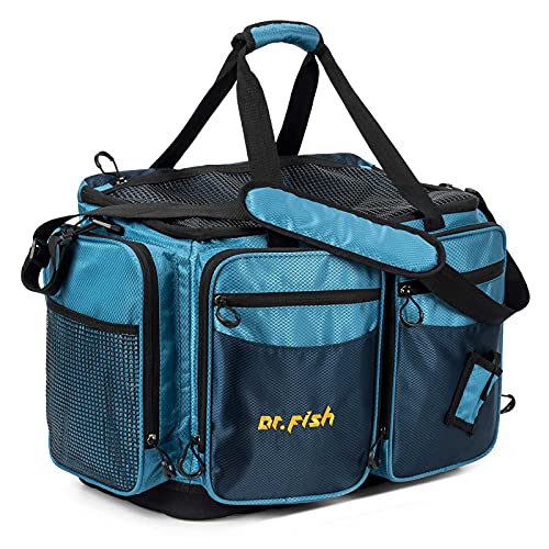 Dr.Fish Additional Massive Fishing Deal with Bag, Saltwater Resistant Waterproof Fishing Gear Bag, Suits 8 3700 Deal with Containers, Onerous Molded Backside Non Slip Heavy Obligation Saltwater Boat Fishing Deal with Storage