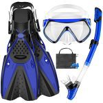 Unleash Your Inner Explorer with this Ultimate Adult Snorkeling Set: Featuring Adjustable Fins, Anti-Fog Masks, Leak-Proof Swim Goggles, Dry High Snorkel, Gear Bag and Earplugs!