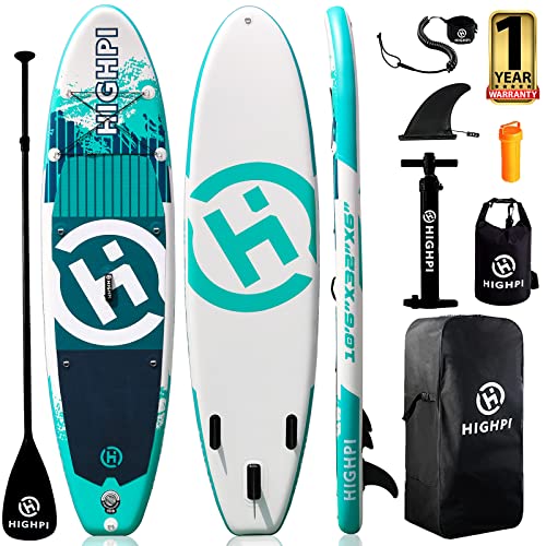 Inflatable Stand Up Paddle Boards, 10'6''x32''x6'' SUP with Equipment Backpack Anti-Slip Deck, Leash, Adjustable Paddle and Hand Pump, Waterproof Bag, Standing Boat for Youth & Grownup.