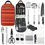 Portable Camping Cooking Utensils Set - 19 PCS Bohemian Outdoor Cookware Kit for Campfires, BBQs, and RV Adventures