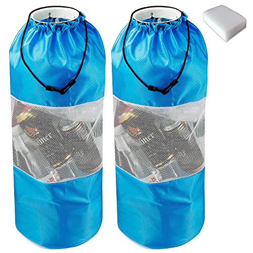 Mesh Trash Bags for Boats & Kayaks - 2 Pack with Bonus Scuff Erasers (Blue).