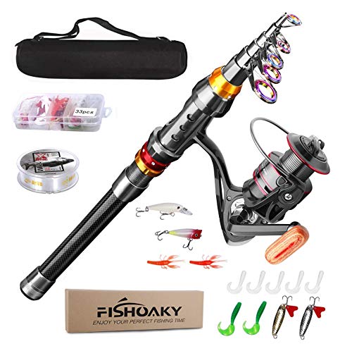 Fishing Rod equipment, Carbon Fiber Reel Combo Pole and Telescopic Fishing with Line Lures Deal with Hooks Reel Service Bag for Adults Saltwater Freshwater Journey (2.4).