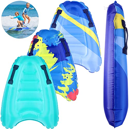 3-Pack Inflatable Surf Boards for Kids - Lightweight & Portable with Handles - 3 Fun Styles for Summer Water Fun.