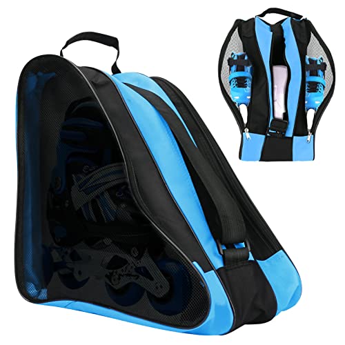Curler Skate Bag - Unisex Ice Skate Bag with Adjustable Shoulder Strap - Breathable Oxford Material Skating Sneakers Storage Bag With out Disagreeable Scent Curler Skate Equipment (Blue).