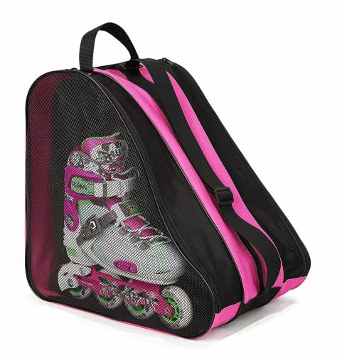 Curler Skate Bag - Unisex Ice Skate Bag with Adjustable Shoulder Strap - Breathable Oxford Fabric Skating Sneakers Storage Bag With out Disagreeable Scent Curler Skate Equipment (Pink).