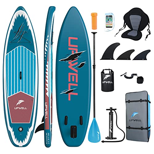 Inflatable Stand Up Paddle Board with Kayak Seat, Premium SUP Modular Paddle Boards for Adults, 10’6” Blow up Paddle Boards 6” Thick, Blue Shark.