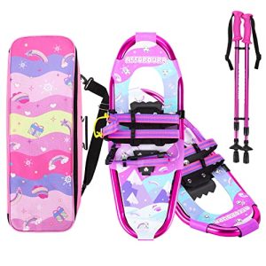 Lightweight Aluminum Snowshoes for Kids with Fun Patterns and Convenient Storage Bag