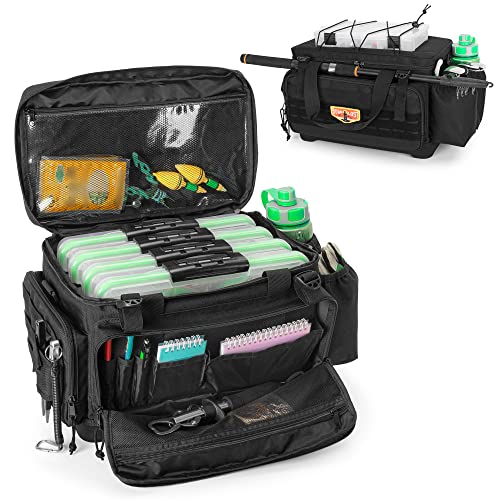 Waterproof Fishing Tackle Bag with Rod Holder and EVA Bottom, Soft Storage Bag with Pliers Storage for Fishing (Bag Only).