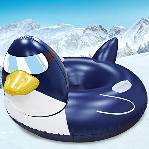 63 Inch Large Penguin Snow Tube, Winter Inflatable Snow Sled for Youngsters Adults with Frontrest Backrest Heavy Obligation 0.6mm Thick Inflatable Snow Tube River Trip Tube Sledding Float.