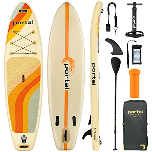 10ft Beige Inflatable SUP Board with Adjustable Paddle, Non-Slip Deck & Complete Accessory Kit.