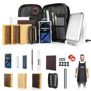 OutdoorMaster Ski Snowboard Tuning and Waxing Equipment with Waxing Iron, Common Wax, Edge Tuner, Brush, Wax Scraper, Ptex, Fixer Screw, Rubber Band