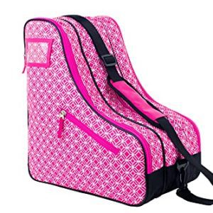 Curler Skate Bag for Ladies, Pink, Shops Inline, Quad, or Ice Skates, 3 Zippered Pockets with Small Storage Compartment for Skating Equipment, Carry Deal with and Shoulder Strap.