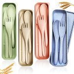 4-Piece Wheat Straw Portable Cutlery Set: Eco-Friendly Travel Utensils with Spoon, Knife, and Fork in 4 Colors for All Ages