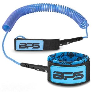 BPS 'Storm' Premium Coiled SUP Paddle Board Leash with Waterproof Waist Bag - 10 Foot Surfboard Leash with Triple Rail Savers and Double Stainless Metal Swivels (Koru Darkish Blue).