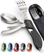 4-in-1 Camping Utensils 2-Pack - Stainless Steel Multitool for Travel, Backpacking, and Outdoor Dining - Black Beauty