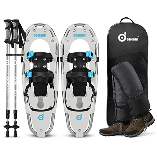 Snowshoe Set for Men and Women - 4-in-1 Snow Shoes with Trekking Poles, Tote Bag, and Leg Gaiters, Lightweight Aluminum Alloy, White, Size 25.