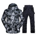 Mens Ski Jacket and Pants Set Ski Swimsuit Winter Waterproof Windproof Hooded Snow Coat 2 Items Snowboarding Snowsuits Black+Black-L.